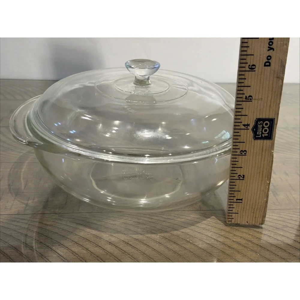 Pyrex Clear Glass Casserole Dish Lid 024 2 Qt Vintage Round Baking Pan USA